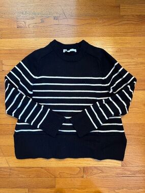 Zara Black and White Striped Crewneck Sweater